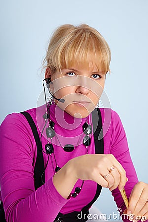 Young girl - worker of call center Stock Photo