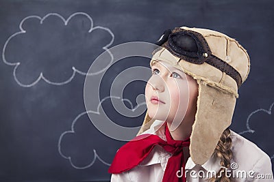 Young girls with aviator goggles and hat Stock Photo