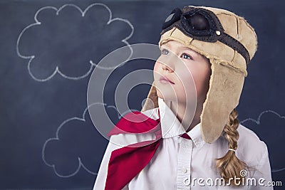 Young girls with aviator goggles and hat Stock Photo