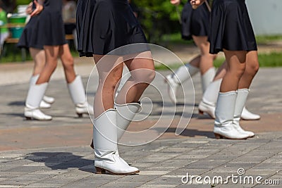 Young girls dancing in a majorette group in event in small village, Vonyarcvashegy in Hungary. 05. 01. 02018 HUNGARY Stock Photo