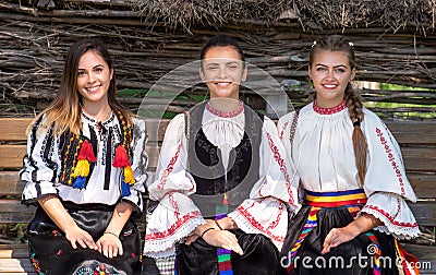Young girls with Romanian traditional costume Editorial Stock Photo