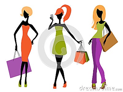 Young girls shopping Vector Illustration