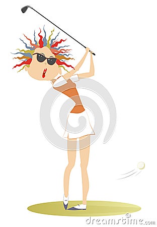 Young golfer woman on the golf course illustration Vector Illustration