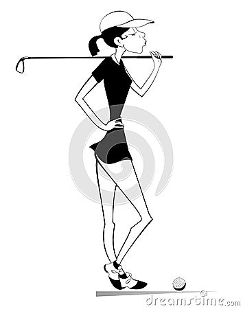 Young golfer woman on the golf course isolated illustration Vector Illustration