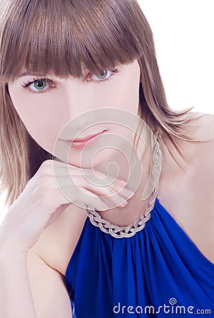 young green-eyes lady over white background Stock Photo