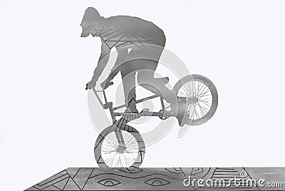 Young guy on BMX trains on the ramp Stock Photo