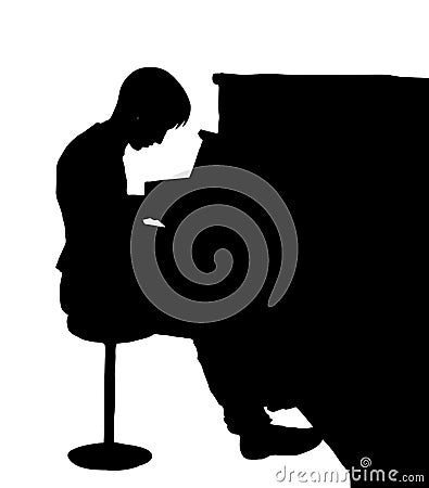 A young guy plays the piano. Vector drawing Vector Illustration