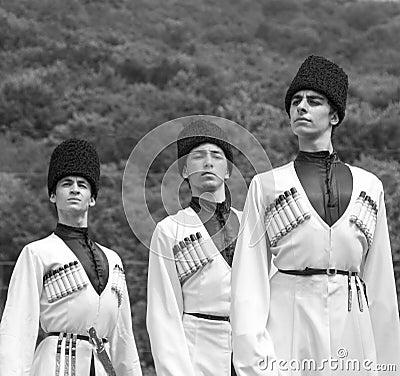 Young guys in Adyghe national costumes Editorial Stock Photo