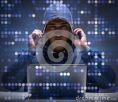 Young hacker in data security concept Stock Photo