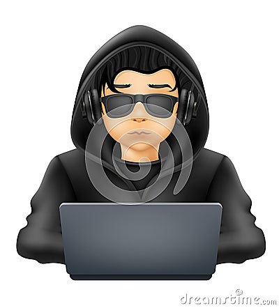 young hacker programmer it specialist coder sitting at a laptop vector illustration Vector Illustration