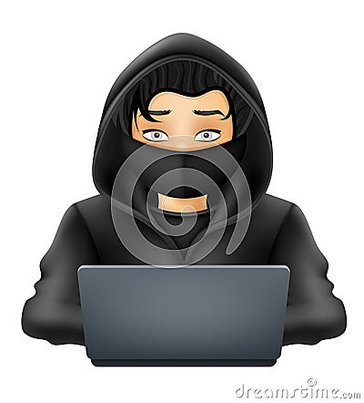 young hacker programmer it specialist coder sitting at a laptop vector illustration Vector Illustration