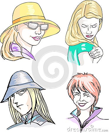 Young Hairsyle Female Set Vector Illustration
