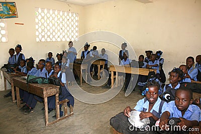 Young Haitian school girls and boys in classroom. Editorial Stock Photo