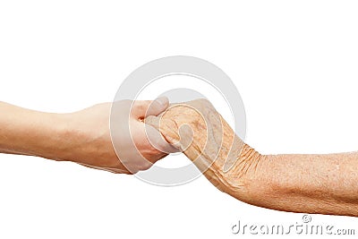 Young hand holding and elder one Stock Photo