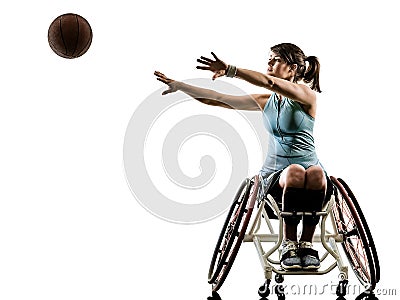 Young handicapped basket ball player woman wheelchair sport iso Stock Photo