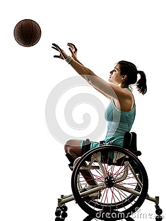 Young handicapped basket ball player woman wheelchair sport iso Stock Photo