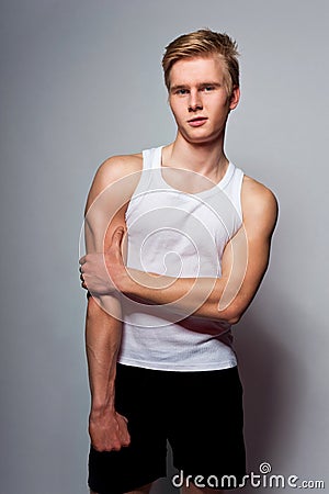 Young handsome blond man wearing t-shirt Stock Photo