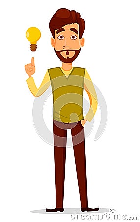 Young handsome businessman in smart casual clothes with a good idea. Vector Illustration