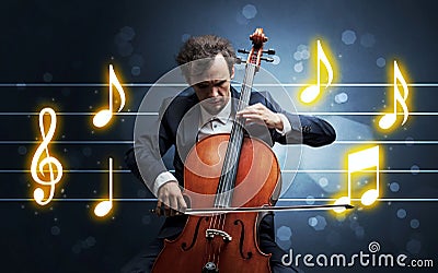 Young cellist with music sheet Stock Photo