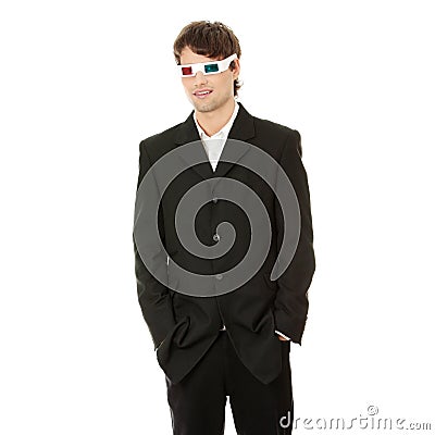 Young handsome man in 3d glasses Stock Photo