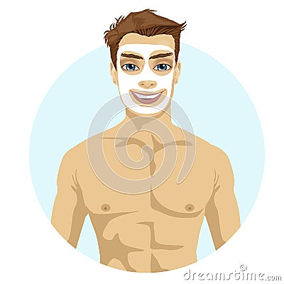 Young handsome man with cream on his face Vector Illustration