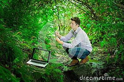 Young handsome man with great internet Stock Photo