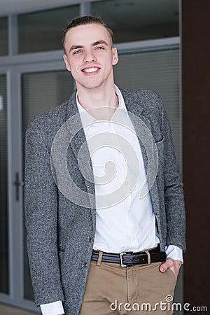 Smiling business man successful banker broker Stock Photo