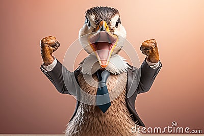 Studio portrait of young happy amazed excited duck, created with Generative AI technology Stock Photo