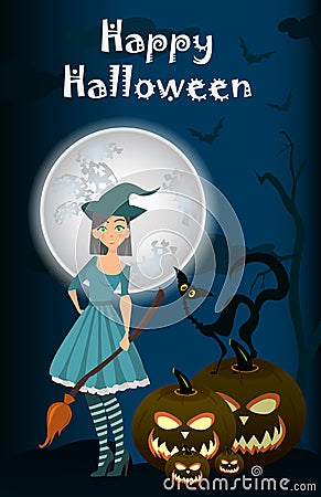 Young happy and attractive witches Vector Illustration