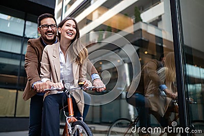 Young happy couple enjoying city, having fun and dating Stock Photo