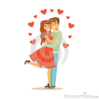 Young happy couple in love embracing colorful character vector Illustration Vector Illustration