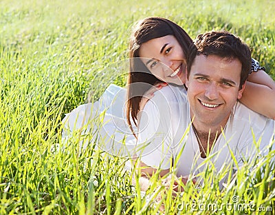 Young happy couple in love in spring day Stock Photo