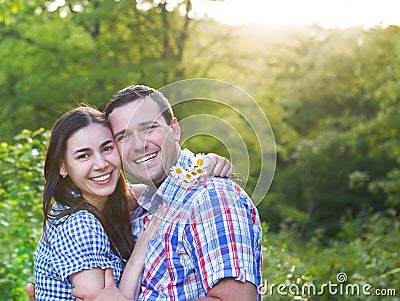 Young happy couple in love in spring day Stock Photo