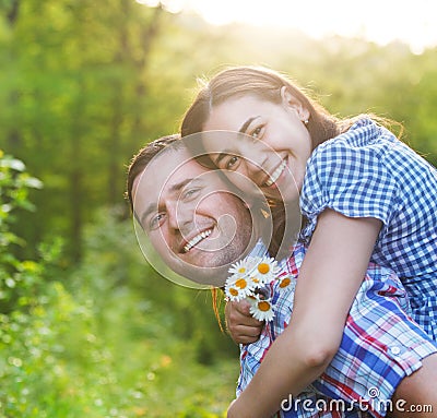 Young happy couple in love in spring day Stock Photo