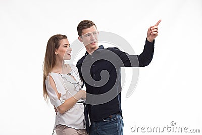 Young happy couple showing Stock Photo