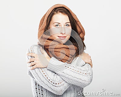Young happy cute winter woman Stock Photo