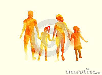 Young Happy Family watercolour Vector Vector Illustration
