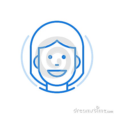 Young happy female avatar vector line icon. Cheerful character with pretty face. Vector Illustration