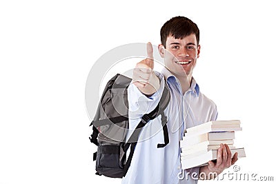 Young happy, handsome student express success Stock Photo