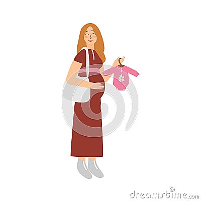 Young happy pregnant woman shopping with shopper bag vector illustration Vector Illustration