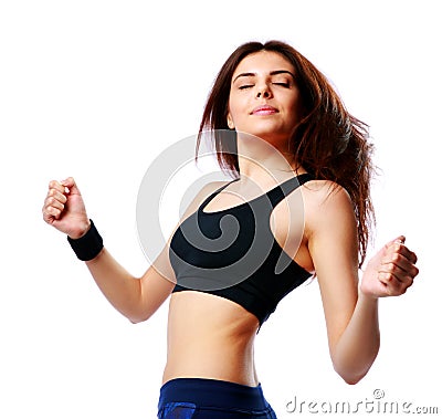 Young happy sport woman dancing Stock Photo