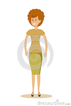 Young happy woman with curly hair Vector Illustration