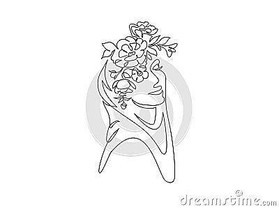 Young happy woman in hijab with flowers on her face Vector Illustration