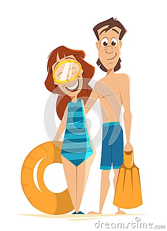 Young healthy happy smile couple man woman on summer vacation Vector Illustration