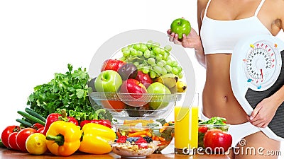 Young healthy woman with fruits. Stock Photo