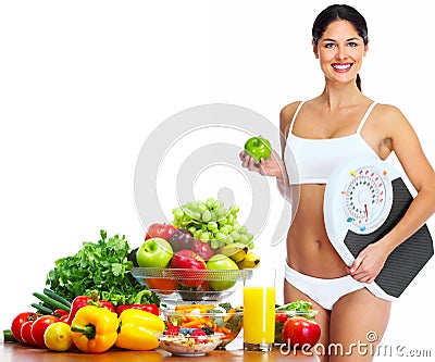 Young healthy woman with fruits. Stock Photo