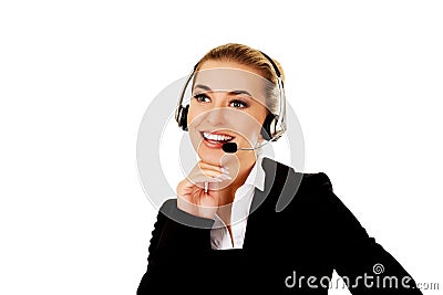 Young helpline operator in headset Stock Photo