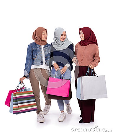 Young hijab women standing after shopping Stock Photo