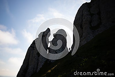 Young hiker backpacker in romanian Ciucas mountains Stock Photo