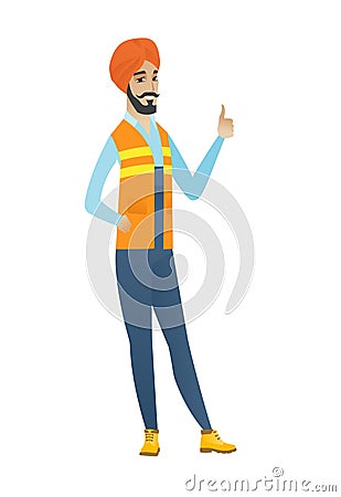 Young hindu builder giving thumb up. Vector Illustration